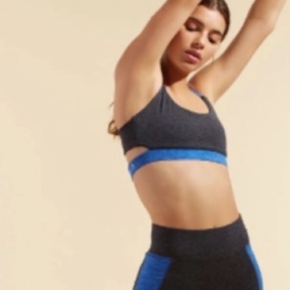 We Over Me Charcoal Gray and Royal Blue Sports Bra